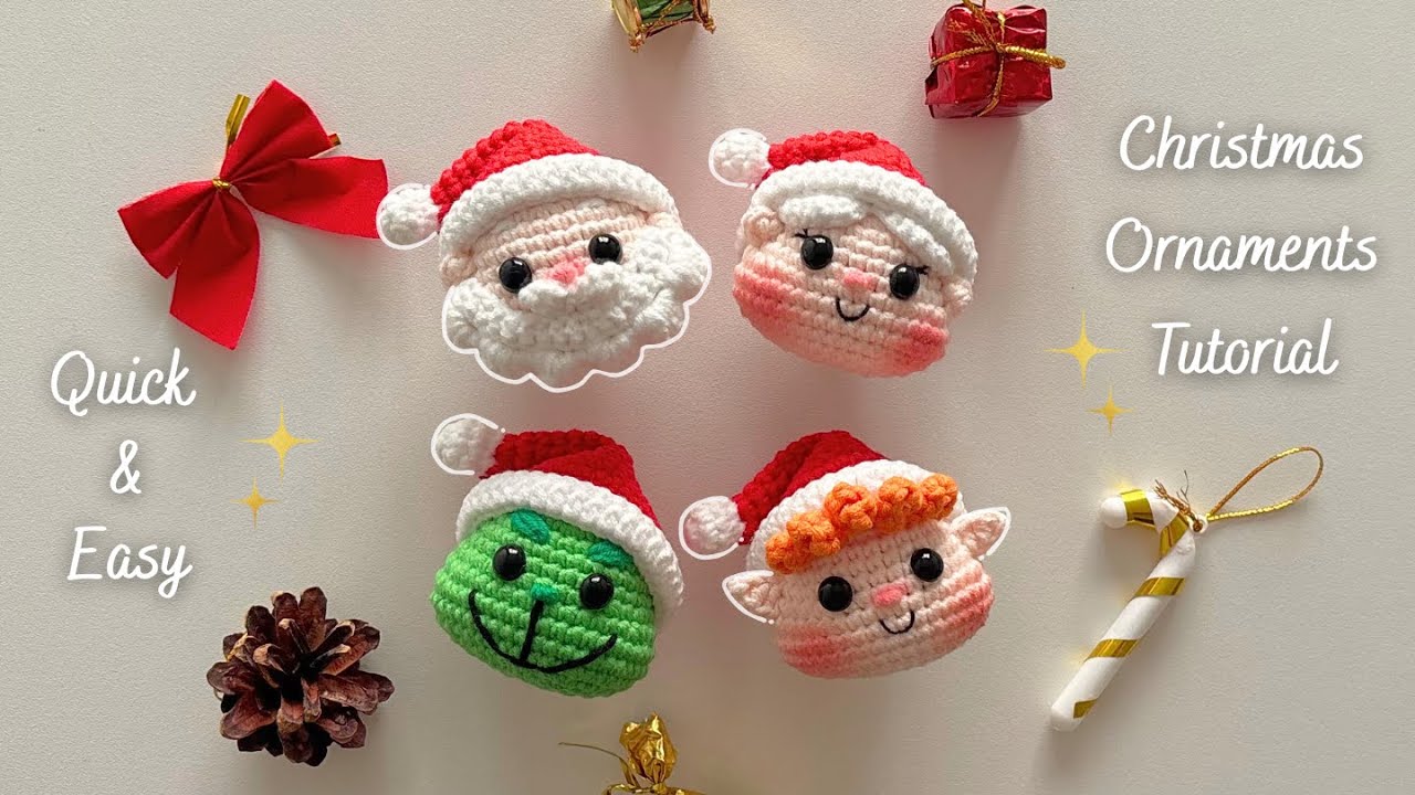 🎄Crochet Easy & Cute Christmas Characters | Santa, Mrs. Claus, Grinch & Elf Ornaments 🎅