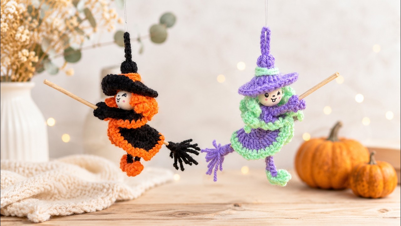 🧙‍♀️🧹Halloween Crochet Happy Witch 🧙‍♀️🧹Crochet Witch on Broom Easy Pattern for beginners