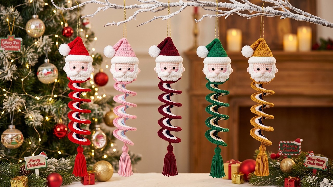 Crochet Santa Claus Wind Spinner Tutorial🎅| Spiral Christmas Ornament DIY
